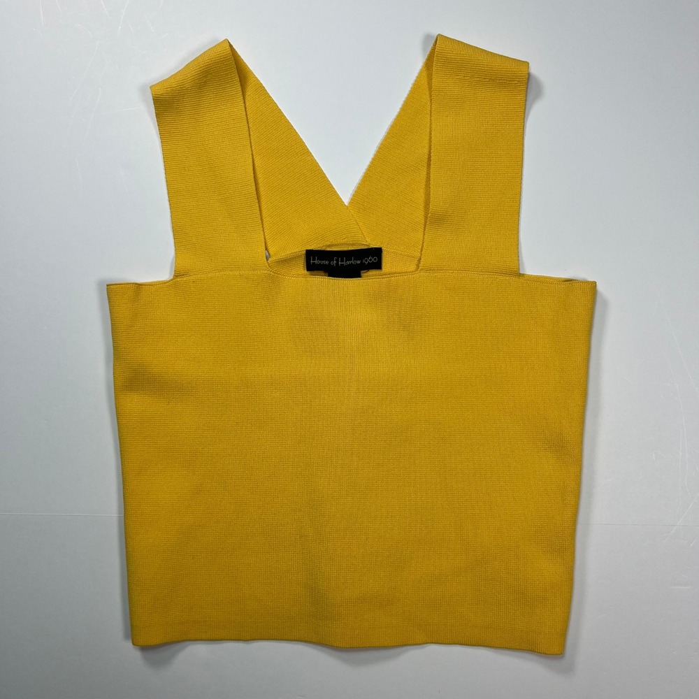 House of Harlow 1960 Tank Top Womens XS Yellow Ribbed Knit Bandage V-Neck